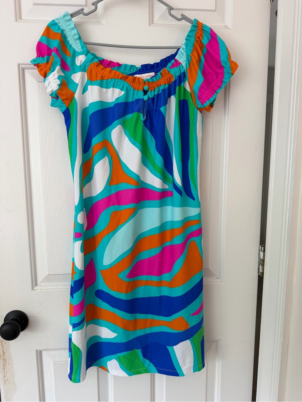 Jude Connally Anya Dress in Blue Teal & Orange Pattern